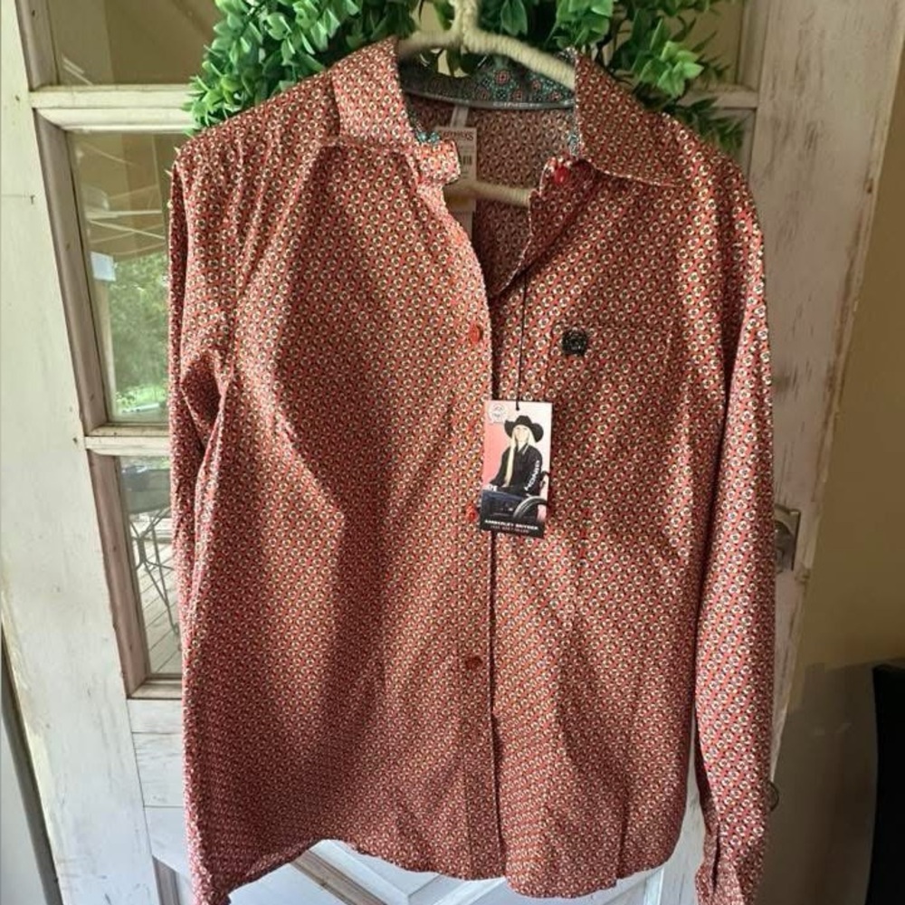 Cinch women’s Orange and Teal Geometric Shirt